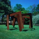 1982, Jan Goossen, Septum (In gesprek met de vorigen), cor ten steel, 5 meter doorsnede, x 270 cm hoogte. Stadswandelpark, Eindhoven. Photo Martin Stoop